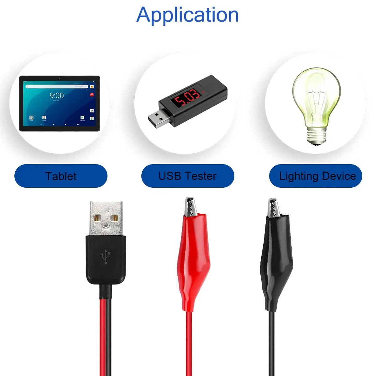 คลิปจระเข้เป็น USB, ที่หนีบจระเข้เป็นสายเชื่อมต่อตัวผู้ USB Type-A สายทดสอบทองแดงสําหรับการทดสอบแหล่งจ่ายไฟของวงจร