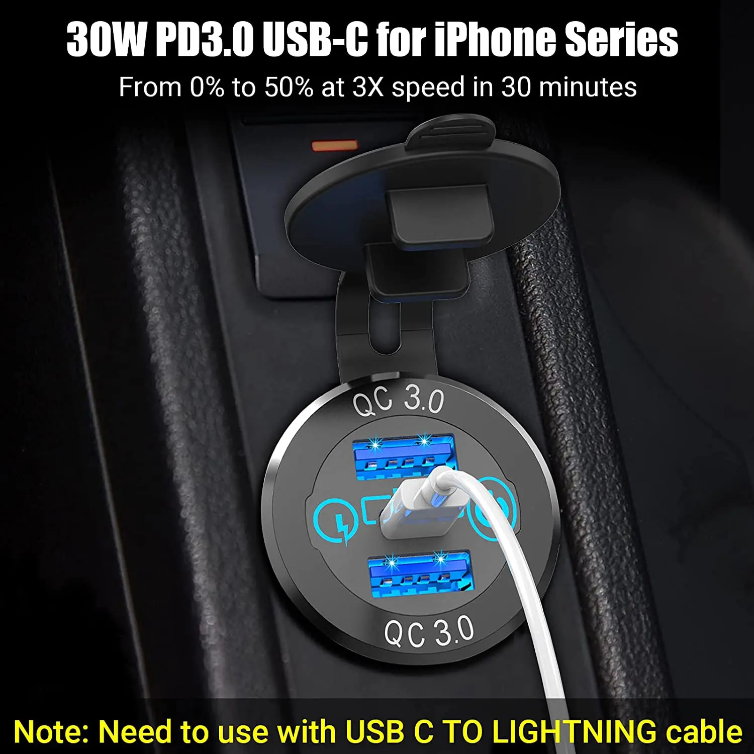 DaierTek Auto-USB-Ladebuchse, Metall, 60 W, Autoladegerät, 12 V, 24 V, USB-Steckdose, PD, USB-C und zwei QC3.0-Anschlüsse, Touch-Schalter für Boot, Marine