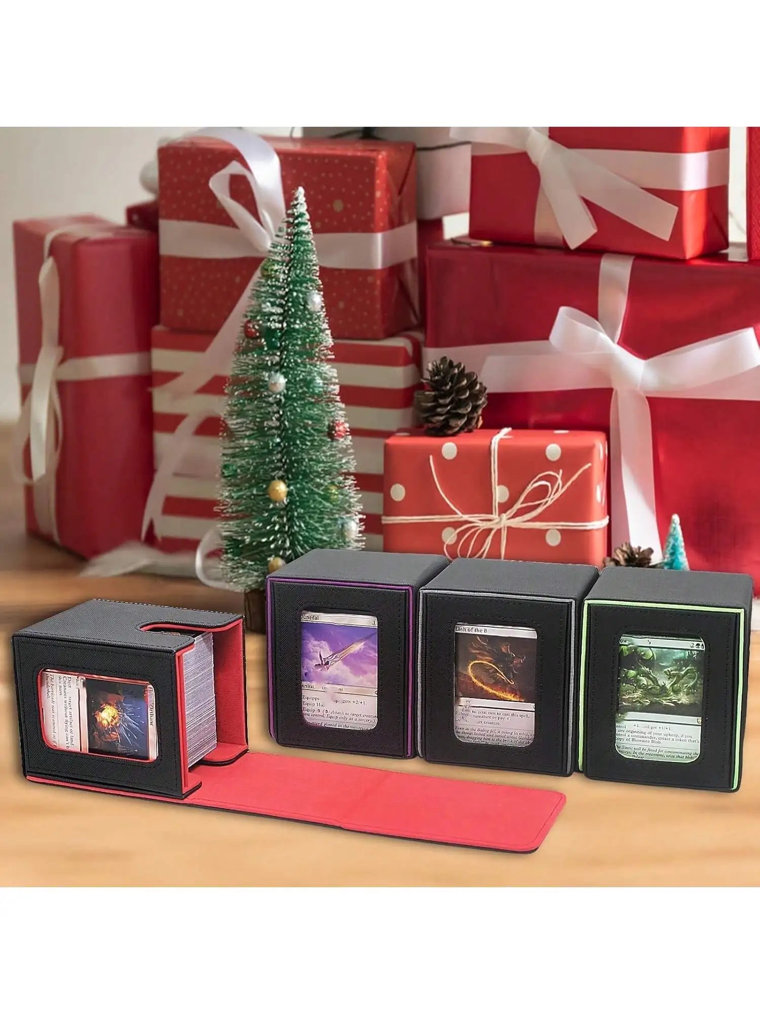 100 + แยกหน้าต่างฝาครอบแนวตั้ง Plug-In กล่อง PU Strong Magnetic Creative Display การ์ดกล่อง Magic The Gathering เกม