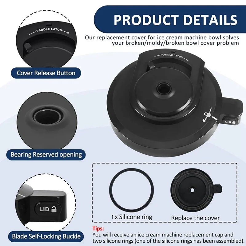 B59B-Outer Bowl Lid Sealing Ring Assembly For Ninja NC299AMZ/NC300 NC301/CN305A Series Ice Cream Maker Replacement