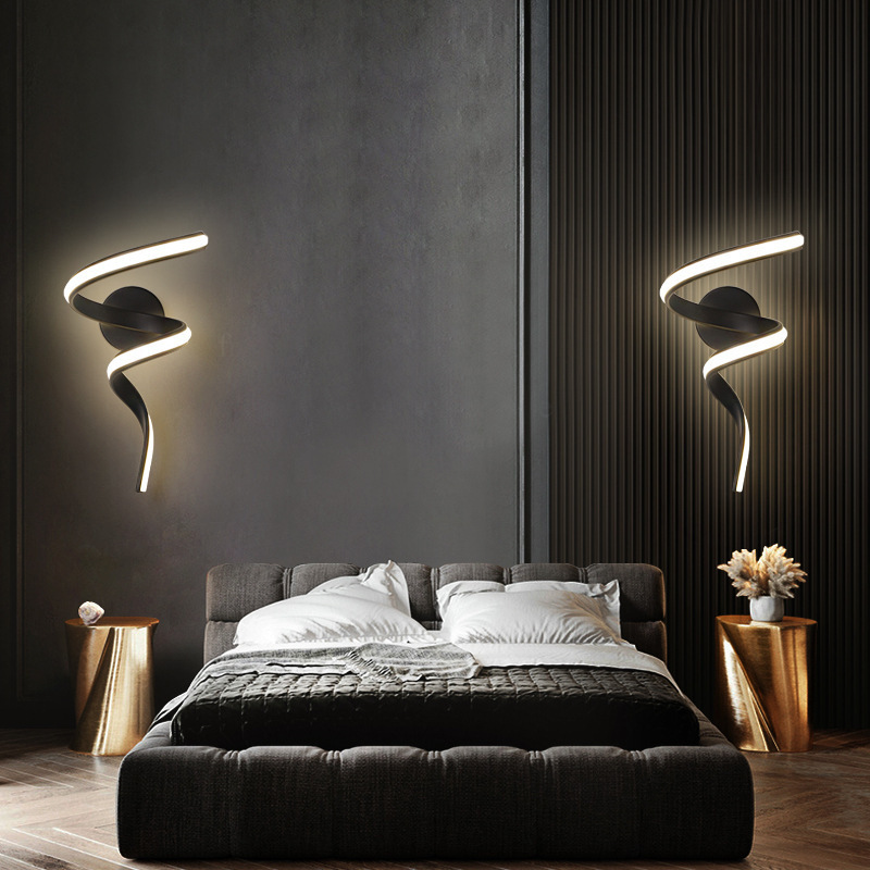 Lámpara de pared LED, candelabro nórdico en espiral para escaleras, dormitorio, mesita de noche, estudio, pasillo, fondo, decoración interior, accesorios de iluminación de pared