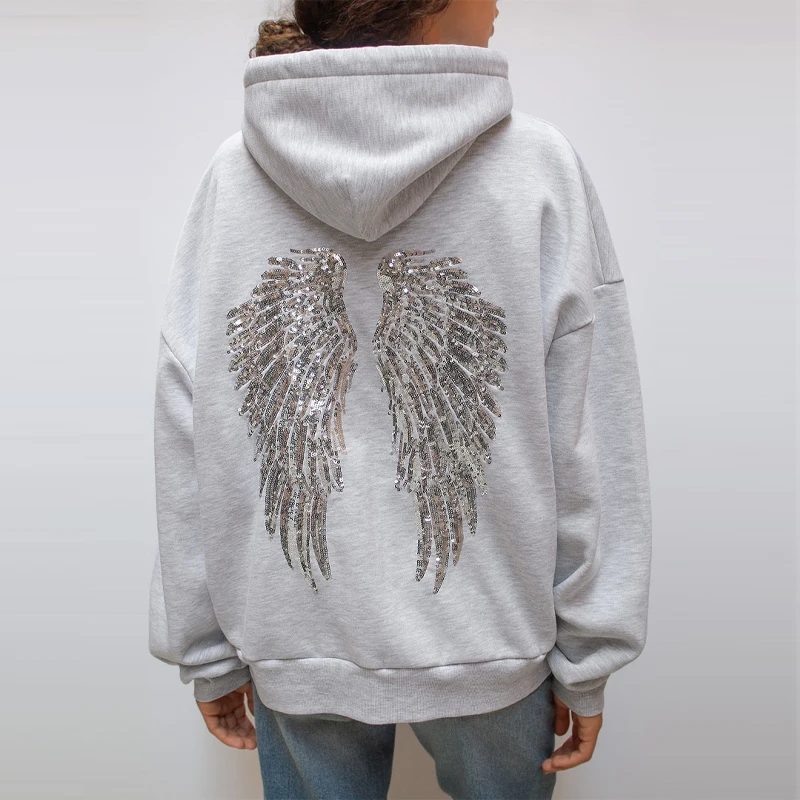 Brilhante asa impressão hoodie feminino solto manga longa pullovers topos apertados calças de yoga conjunto 2025 novo outono versátil senhora outfits
