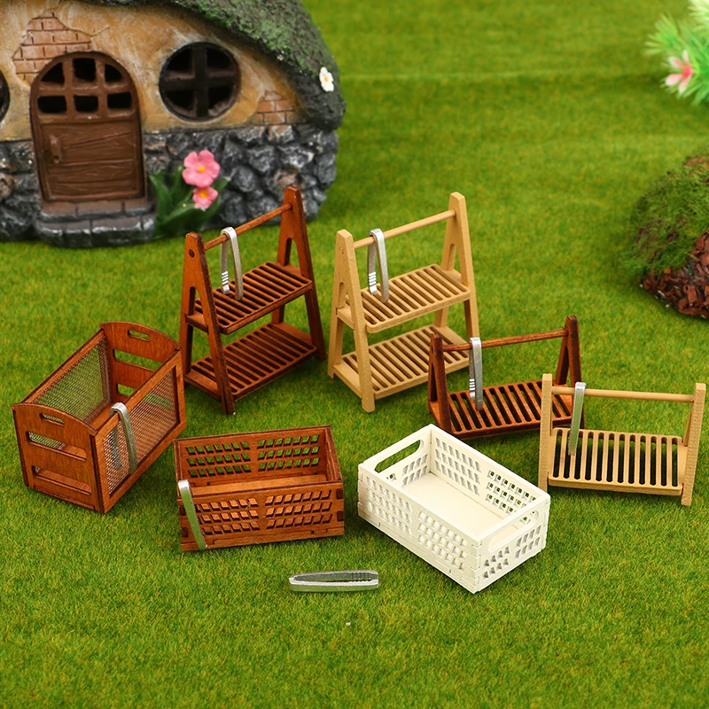 Estante para pan en miniatura para casa de muñecas, caja de almacenamiento/cesta con Clip para hornear, decoración de escena, accesorios para casa de muñecas, 1 Juego, 1:12
