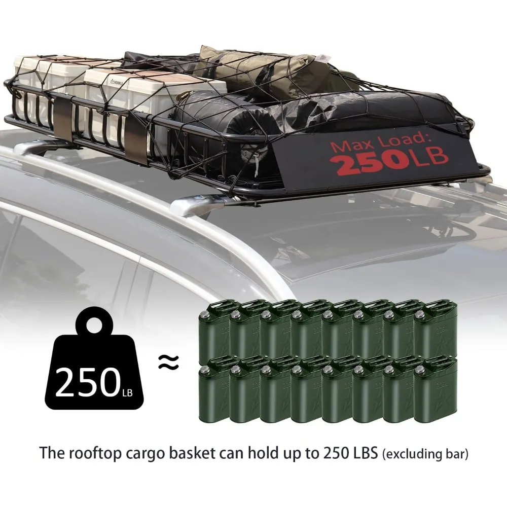 250LB Capacity Heavy Duty 64" x 39" x 6" Roof Rack Cargo Carrier Basket – Includes Cargo Net, for SUV/Truck/Van