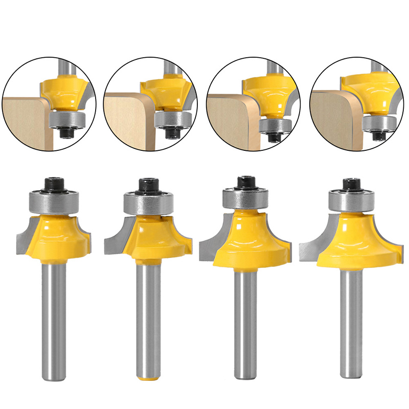 Set di 4 punte per fresa con gambo da 8 mm - Fresa per la lavorazione del legno per arrotondamento e smussatura dei bordi