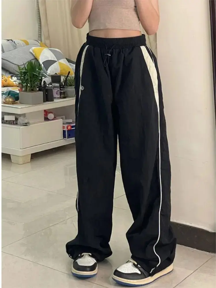 Y2K pantaloni donna Vintage Street Distressed Wash abbigliamento donna Casual gamba larga pantaloni donna a vita alta