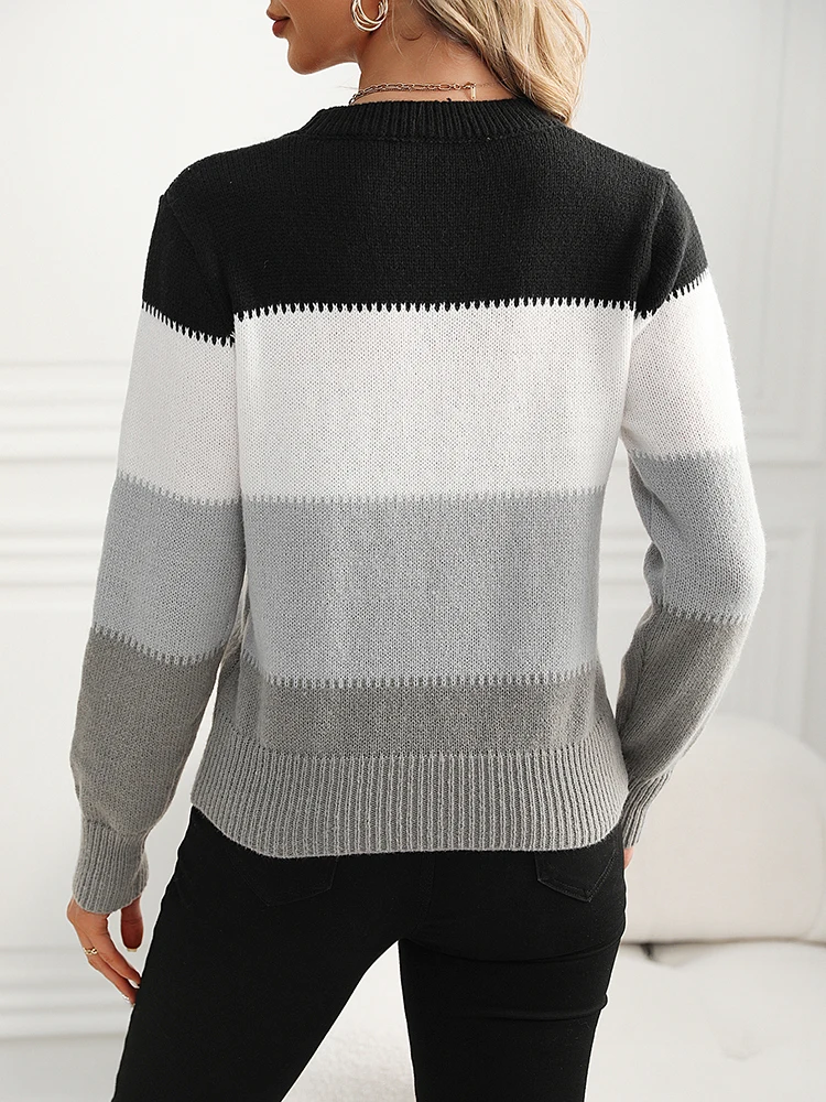 ผู้หญิงถักเสื้อกันหนาวนุ่มContrastสีPullovers Basicเสื้อกันหนาวแฟชั่นฤดูใบไม้ร่วงฤดูหนาวผู้หญิงเสื้อผ้าแนวโน้ม 2024