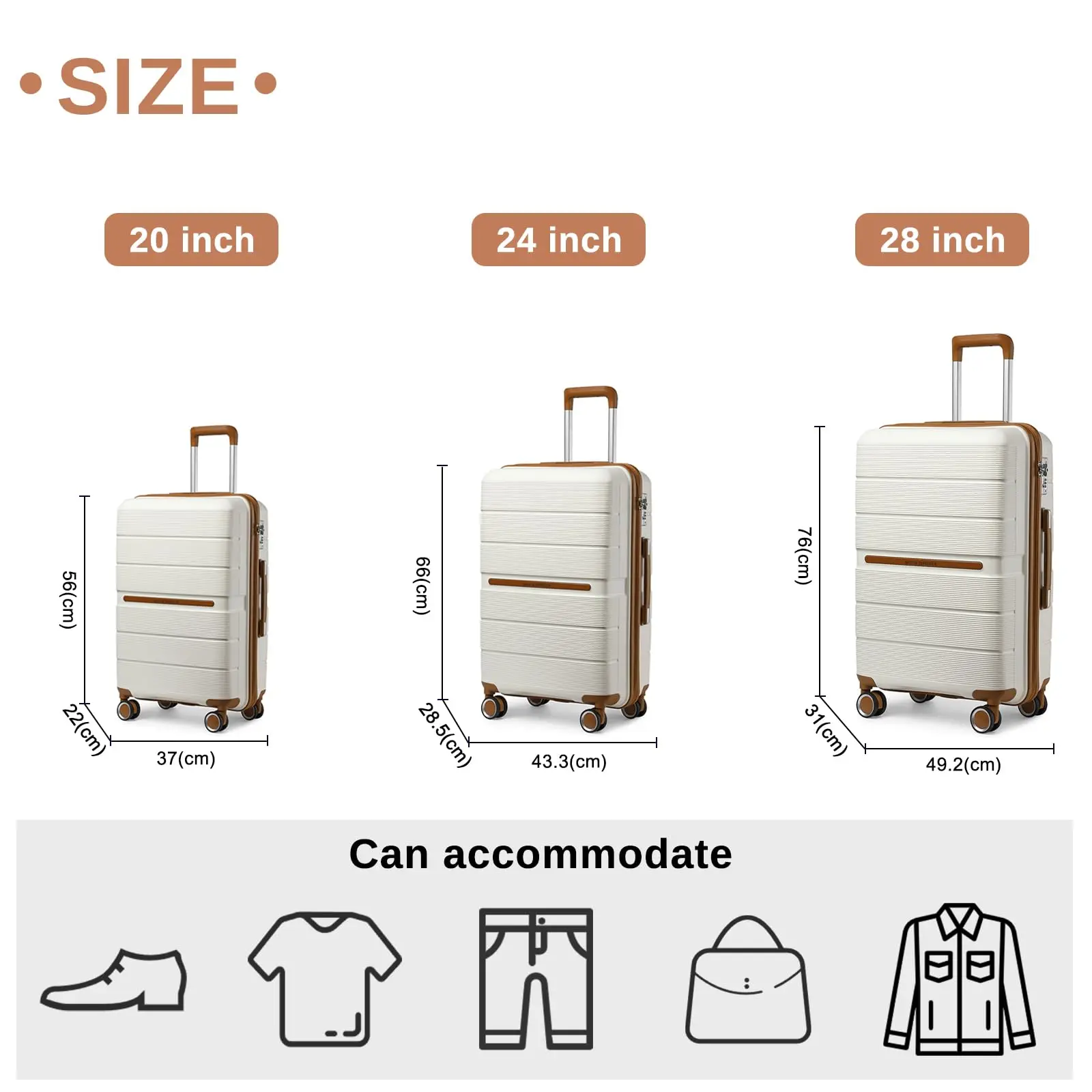 Maleta rígida de viaje británico, equipaje de mano de Material PP 100%, 8 ruedas giratorias, TSA Lock, color Beige
