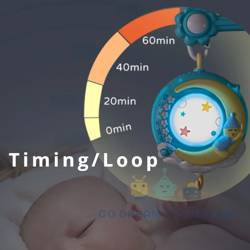 Giường Cũi Cho Bé Di Động Lục Lạc Đồ Chơi Điều Khiển Từ Xa Ngôi Sao Chiếu Thời Gian Sơ Sinh Giường Chuông Cho Bé Caro Đồ Chơi Âm Nhạc 0-12M Quà Tặng