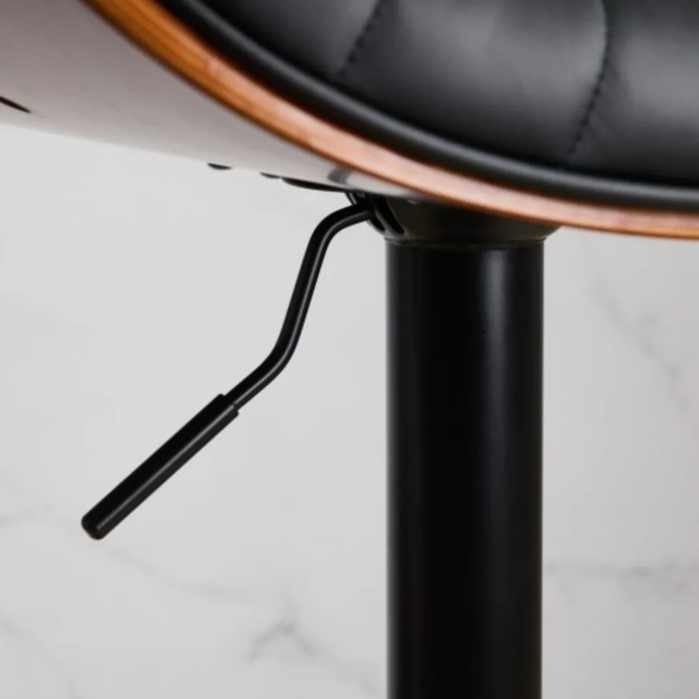 Walnut Bentwood Bar Stools Modern Adjustable Counter Height Black Leather Upholstered 360°Swivel Bar Chairs, Bar Stools set of 2