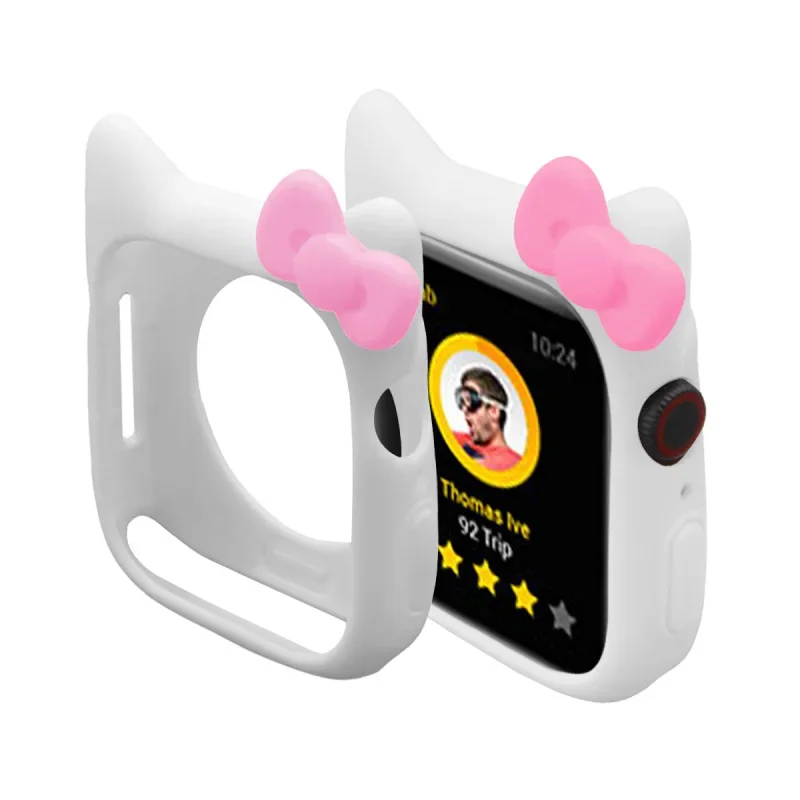 Hello Kitty Apple Watch สําหรับ Iwatch สําหรับ 38 40 42 44 มม.อะนิเมะ KT Cat เปลี่ยนซิลิโคน IWatch SHELL