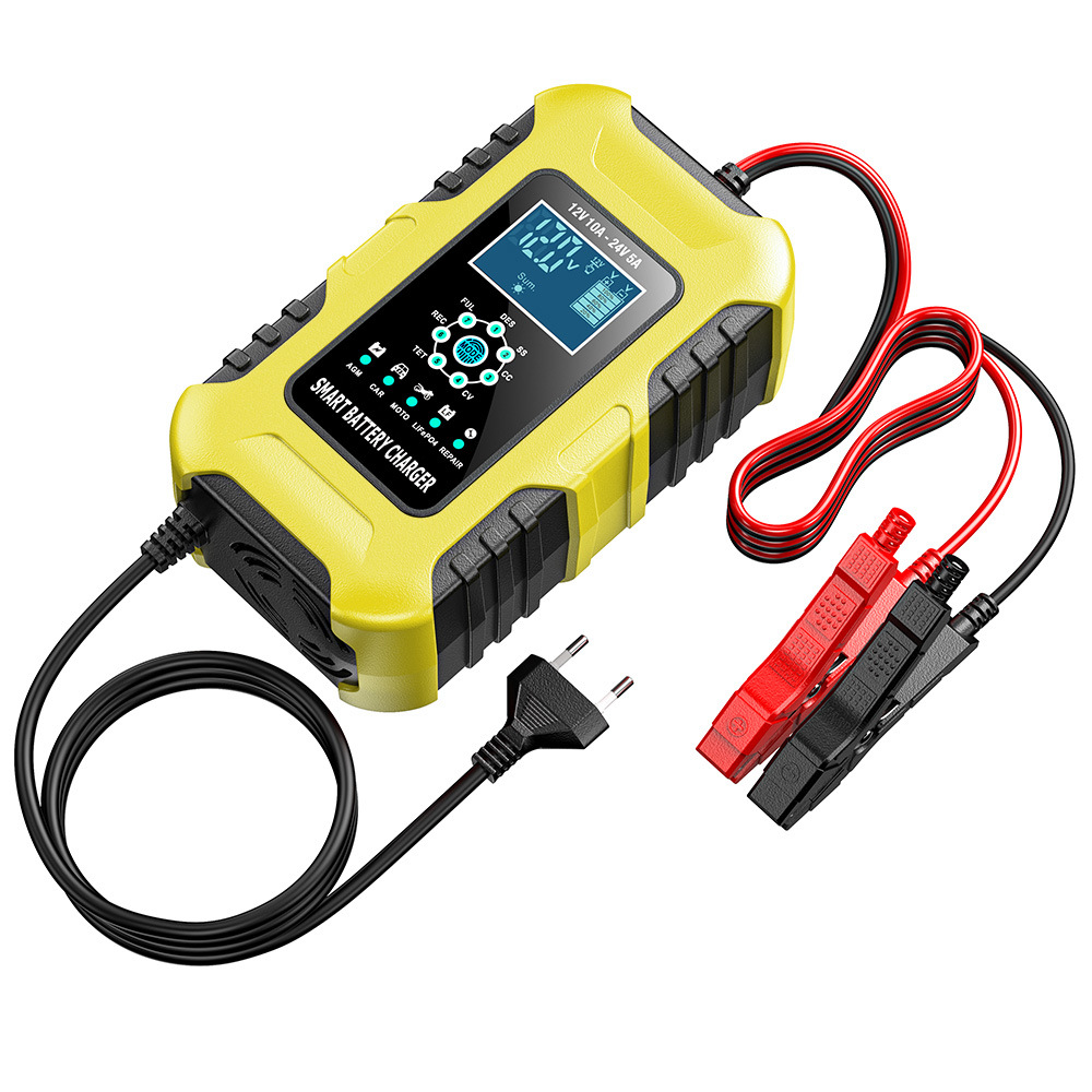 FOXSUR 車のバッテリー充電器 12V/10A 24V/5A 全自動 AGM ウェットスマートバッテリー充電器メンテナーポータブルバッテリー充電器