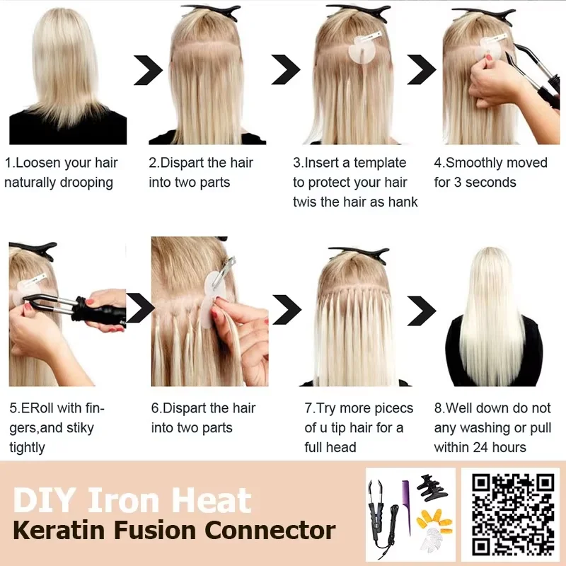 K pointe Extensions de cheveux kératine cheveux humains Extension de cheveux de Fusion chaude 1 cm italie kératine colle Machine Remy 12-24 pouces 30 50 g/paquet