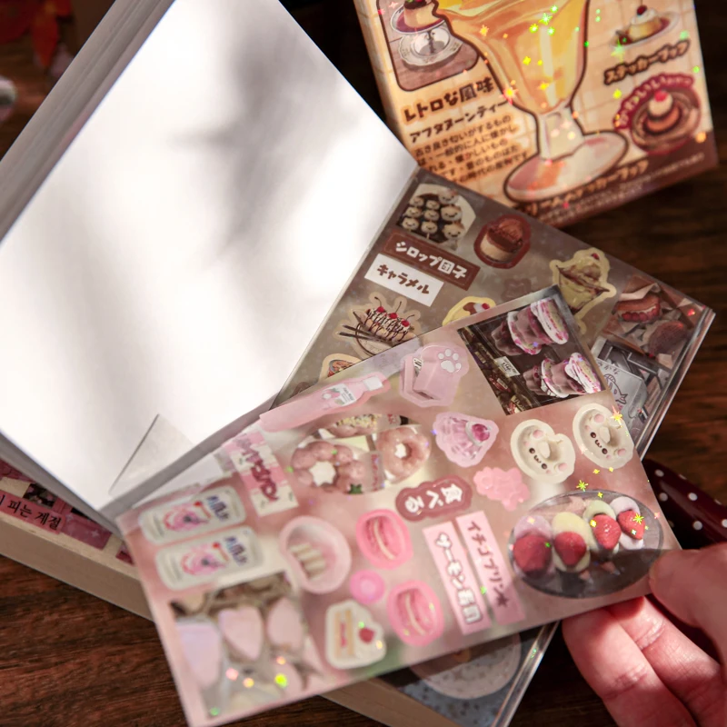 Kawaii papelaria adesivos japonês showa sabor flash filme corte adesivos livro scrapbook diy material decorativo adesivos