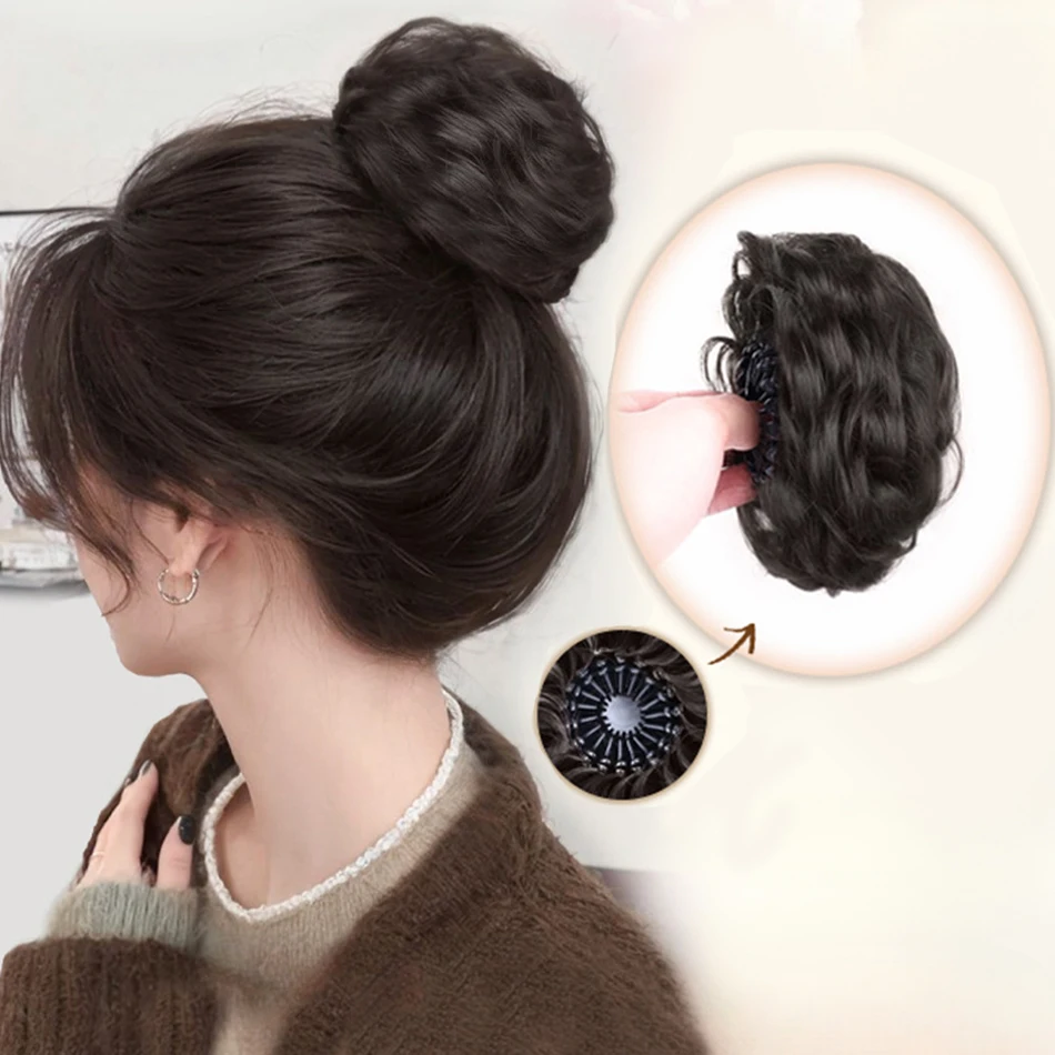 Synthetischer unordentlicher Haarknoten-Chignon mit Vogelnest, erweiterbare Haarspange, lockiges Kunsthaar, Pferdeschwanz, Haargummis, Kopfbedeckung für Frauen