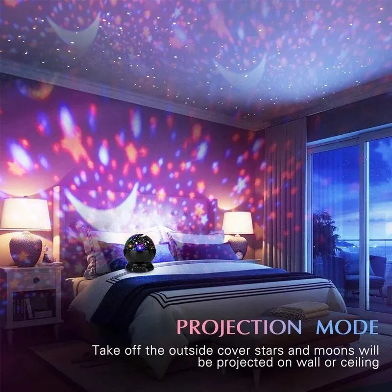 LED Starry Night Light Auto Rotating Pattern 500mAH Lithium Battery Starry Night Projection Light for Bedroom Decoration