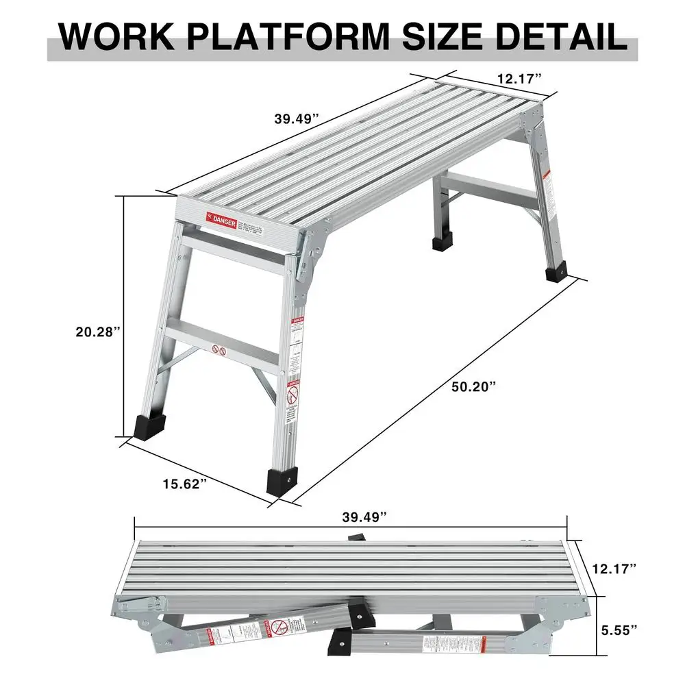 Aluminum Work Platform Step Ladder Bench Scaffolding 225lbs Load Capacity Non-Slip Medium Folding Stool Ideal Home Garage Office