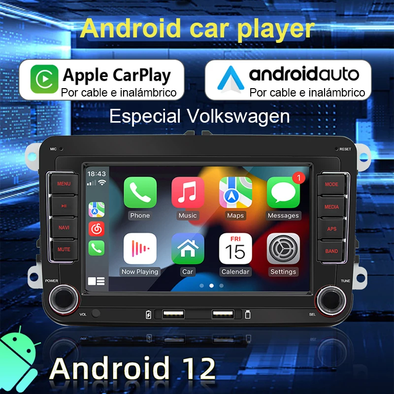 Rádio multimídia para carro com GPS Android player Universal, Carplay, Wifi, para Volkswagen Golf 5, 6, Polo, Passat B6, B7, CC, Skoda