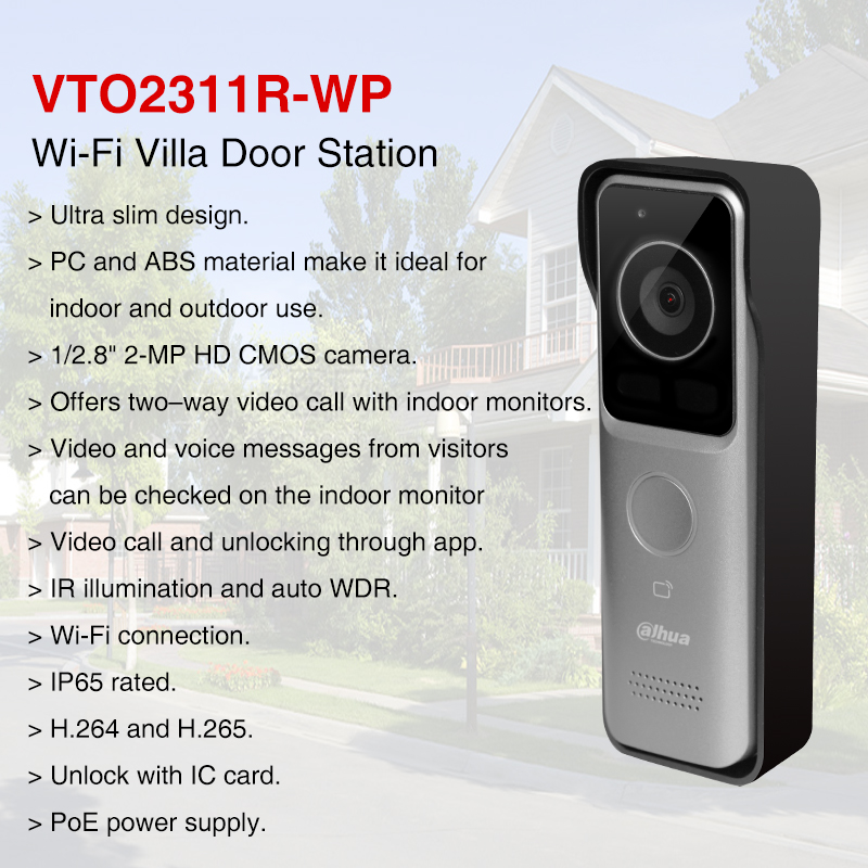 Dahua VTO2311R-WP HD 1080P Wi-Fi Вилла Дверная станция Системы контроля доступа H.265 Двусторонняя аудио Беспроводной видеодомофон VTM22A
