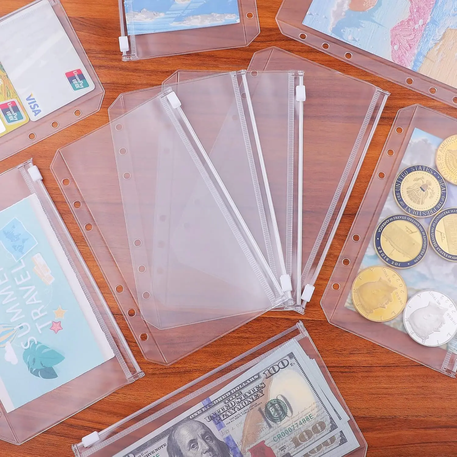 8PCS PVC Bindmiddel Pocket Cash Enveloppen A5 A6 A7 Rits Mappen Zakjes Geld Organizer Budget Document Indienen Losbladige Inserts