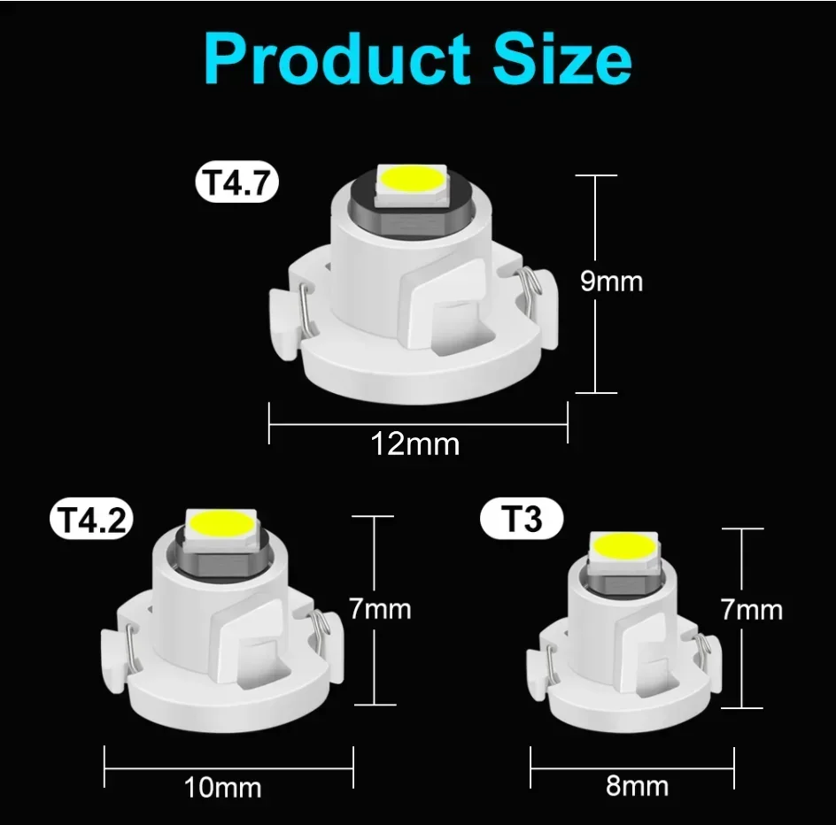 10 Uds T3 LED T4.2 T4.7 bombilla Led Canbus 3030SMD luces interiores de coche indicador cuña tablero lámpara de instrumento de calentamiento 12V Auto