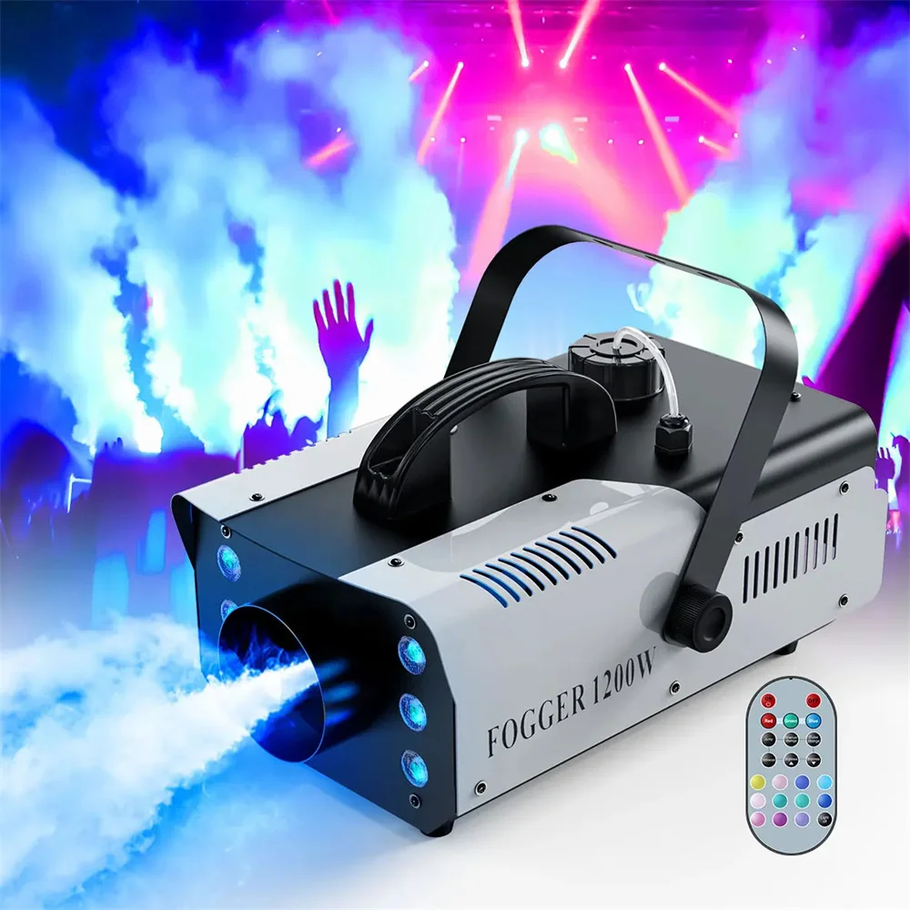 Mini maszyna do dymu o mocy 1200 W z 6 diodami LED RGB Maszyna do dymu z pilotem i zbiornikiem o pojemności 1 l do klubu dyskotekowego w teatrze weselnym