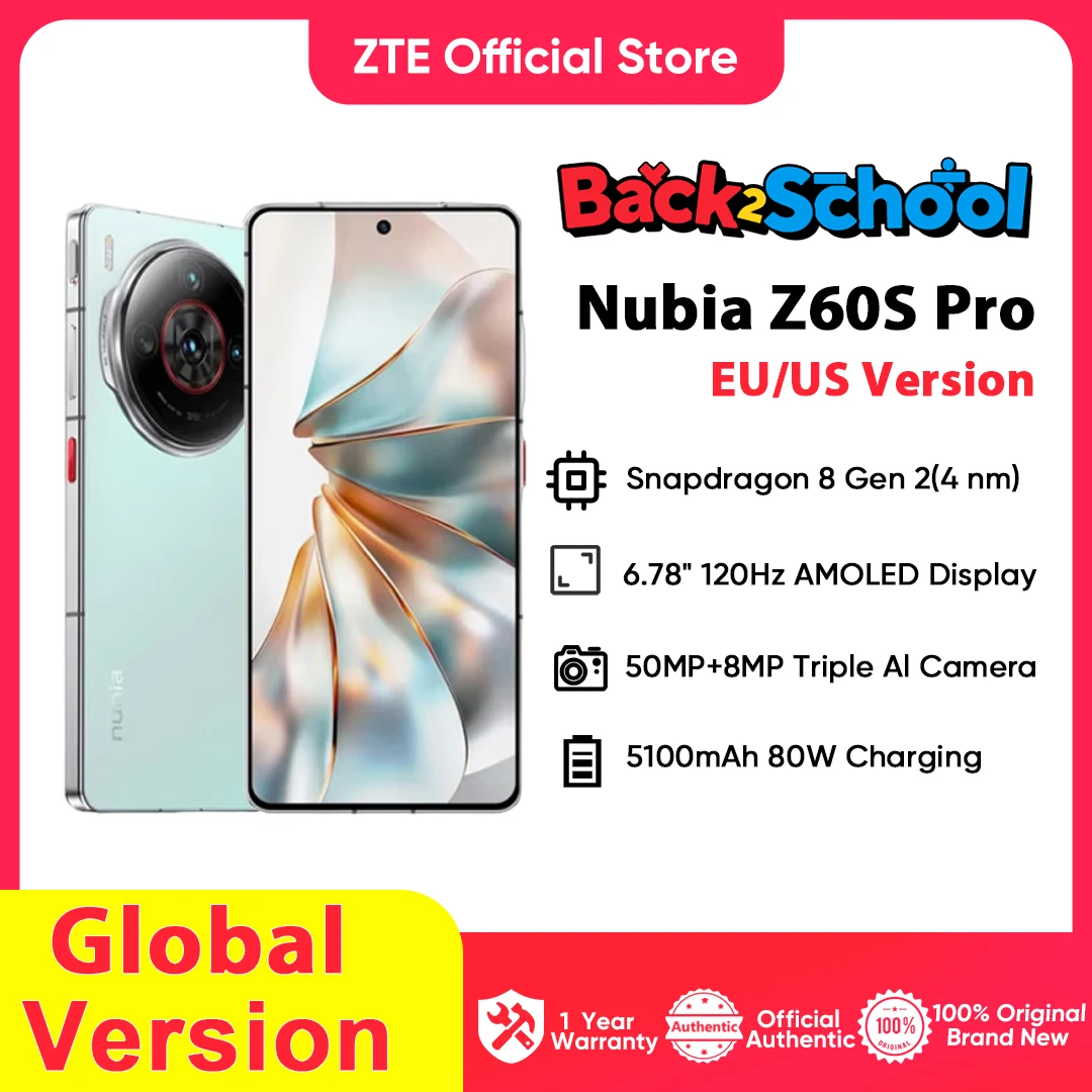 Nubia Z60S Pro versión Global Smartphone 6,78 "Snapdragon 8 Gen2 5100mAh batería 80W carga cámara satélite AI NFC modelo NX725J