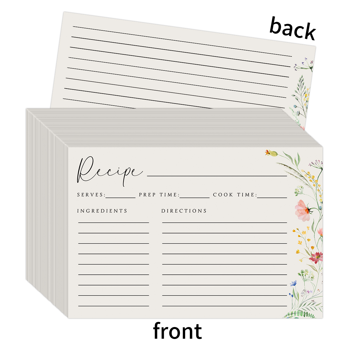 50 Uds. Tarjetas de notas de receta gruesas en blanco de cartulina sin manchas de doble cara, menú familiar y registro de clasificación de información de cocina