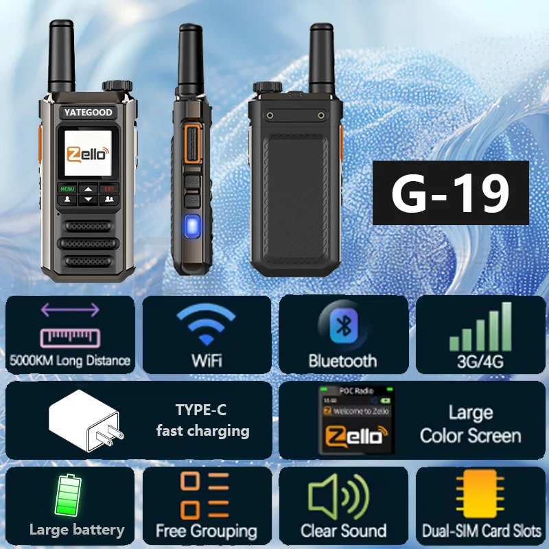 YATEGOOD G288 Zello POC wireless remote control walkie talkie SIMcard 4G 3G Android Bluetooth mobile phone PTT Wifi GPS global 8