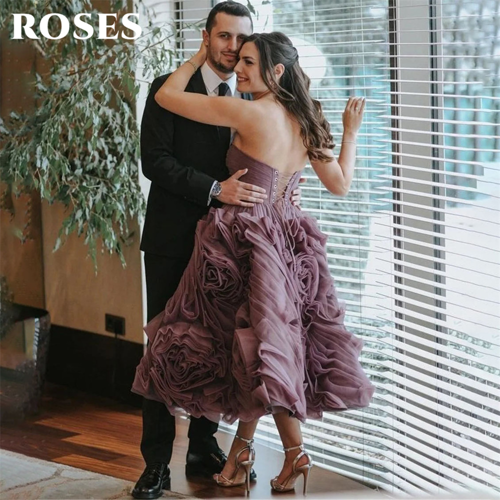 Rosas roxo elegante lindo vestido de baile tule sem alças vestido formal com pregas em camadas vestido de noite linha a direcciones  nne inclusmo personalizado