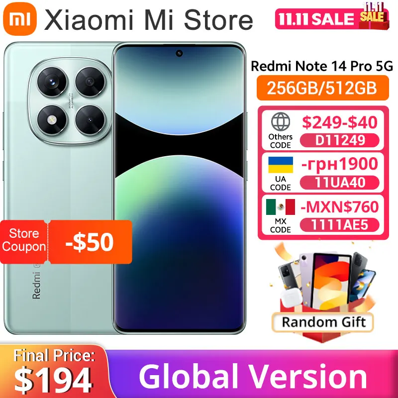【Brand+】Xiaomi Redmi Note 14 Pro 5G Smartphone MediaTek Dimensity 7300-Ultra 200MP AI camera NFC 6.67"AMOLED display IP68