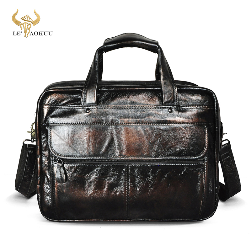 Maletín de negocios de cuero con cera de aceite para hombre, maletín de negocios con diseño antiguo, maletín para documentos, bolsa de mensajero con cierre de café, Cartera de mano, 7146