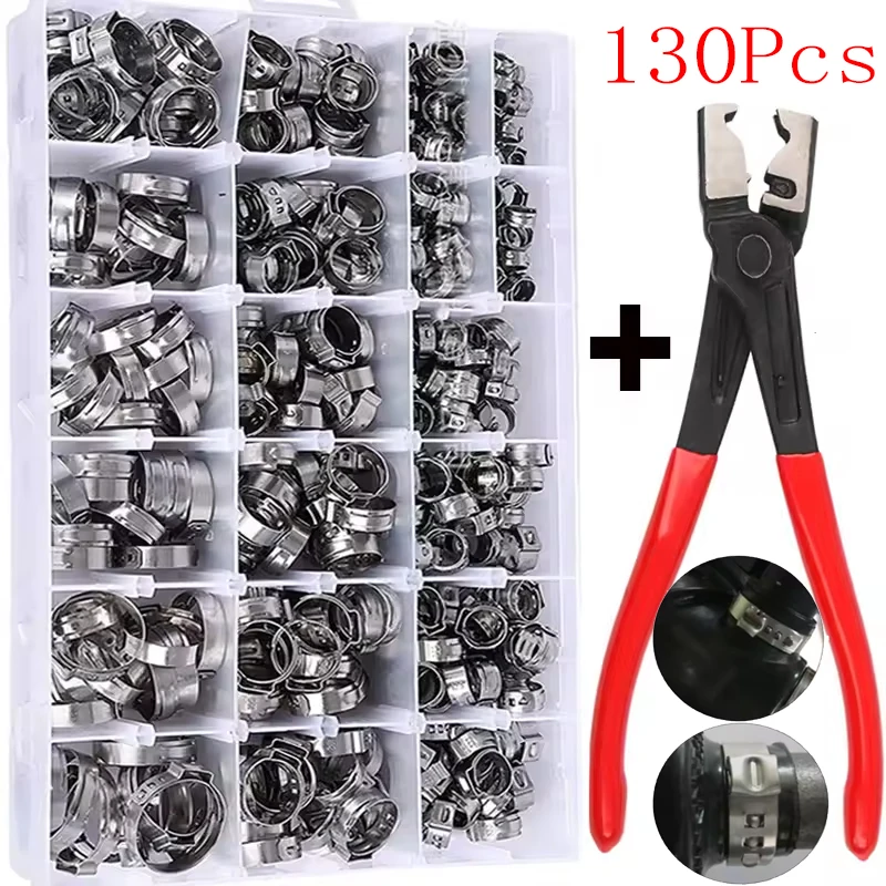 130/80/45PCs Stainless Steel Ear Stepless Clamp Worm Drive Fuel Water Hose Pipe Clamps Clips 1PC Hose Clip Clamp Pliers