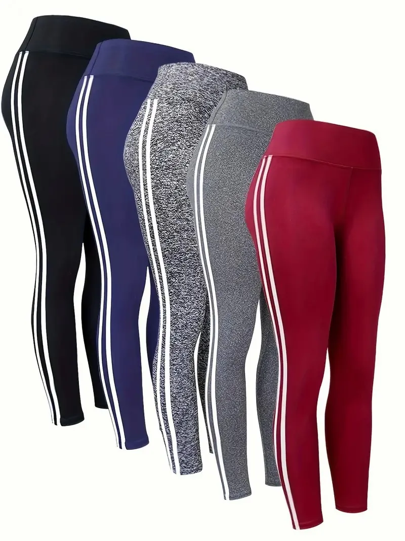 Leggings adelgazantes de cintura alta para mujer, pantalones de Yoga transpirables con patrón de rayas laterales, ropa deportiva atlética