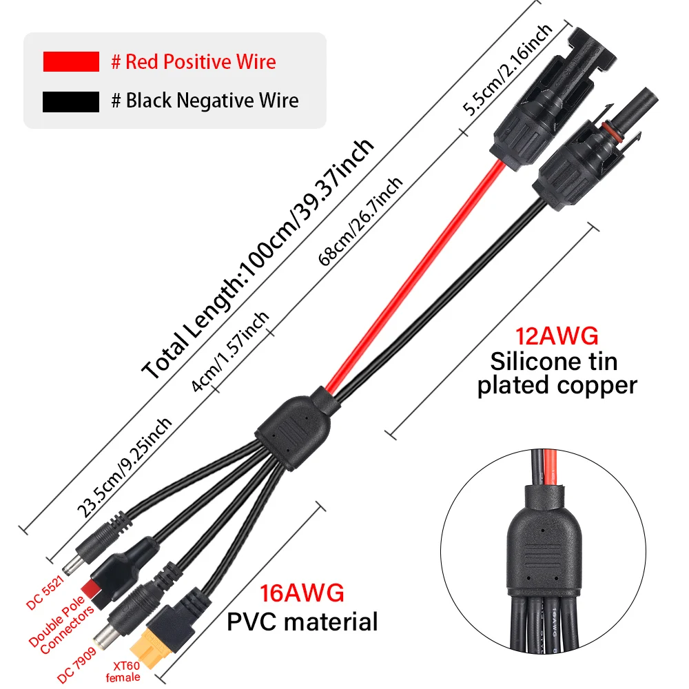4-in-1 zonnepaneelconnector Verlenglijn XT60 vrouwelijk aansluiting naar DC5521 7909 Kabelsplitterconnector DC-adapter Stekker 12AWG