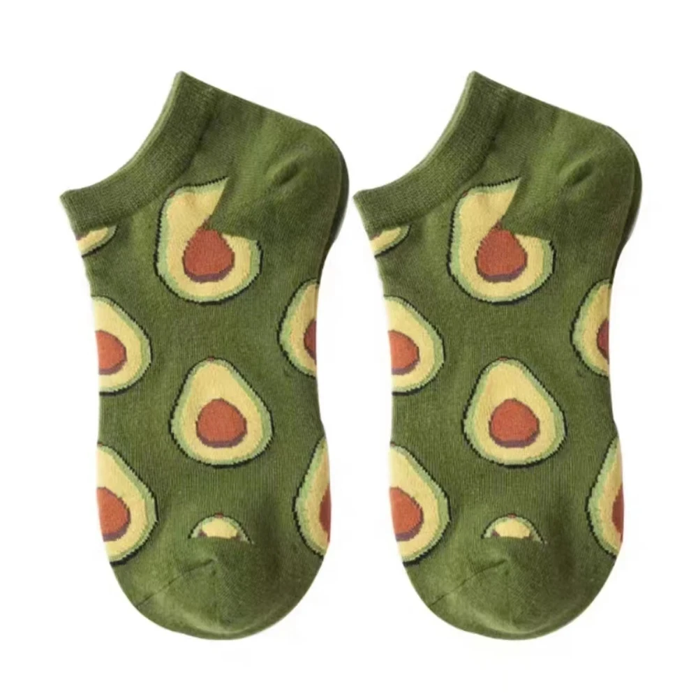 5 pares de calcetines tobilleros de aguacate con dibujos animados, moda fresca, transpirables, cómodos Kawaii para verano y otoño, calcetines náuticos de corte bajo para mujer