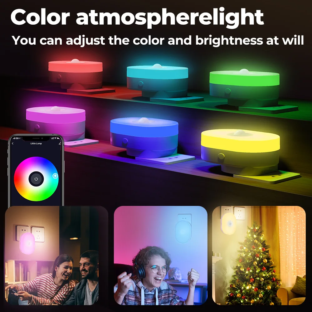 Luz Led nocturna inteligente con WiFi, lámpara de pared con Sensor de movimiento PIR, enchufe europeo, estadounidense y británico, color blanco cálido, aplicación de habitación RGB, voz para Alexa y Google Home
