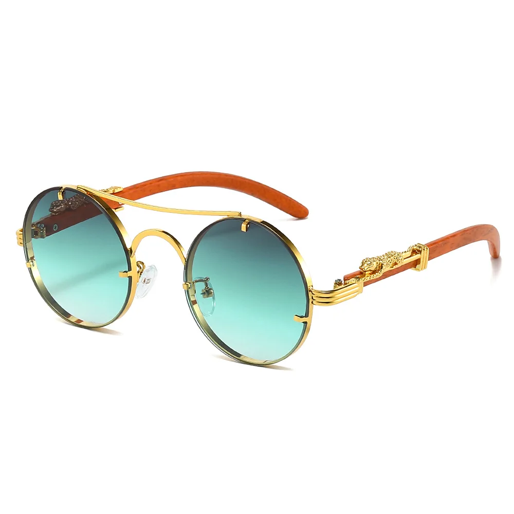 Lunettes de soleil rondes Vintage pour hommes et femmes, marque de luxe de styliste guépard en métal, lunettes décontractées UV400