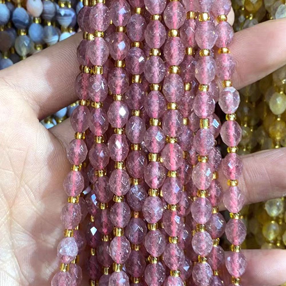 Batu Matahari kuarsa mawar alami bentuk telur 6x8mm manik-manik longgar segi empat batu permata alami pembuatan perhiasan manik kristal