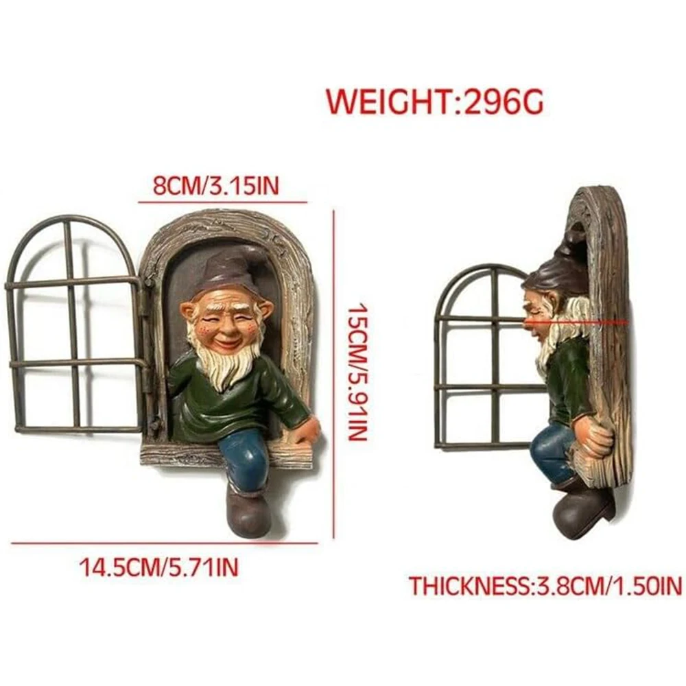 Elf Out The Door/Window Tree Hugger Naughty Garden Gnome Statue Tree Decor
