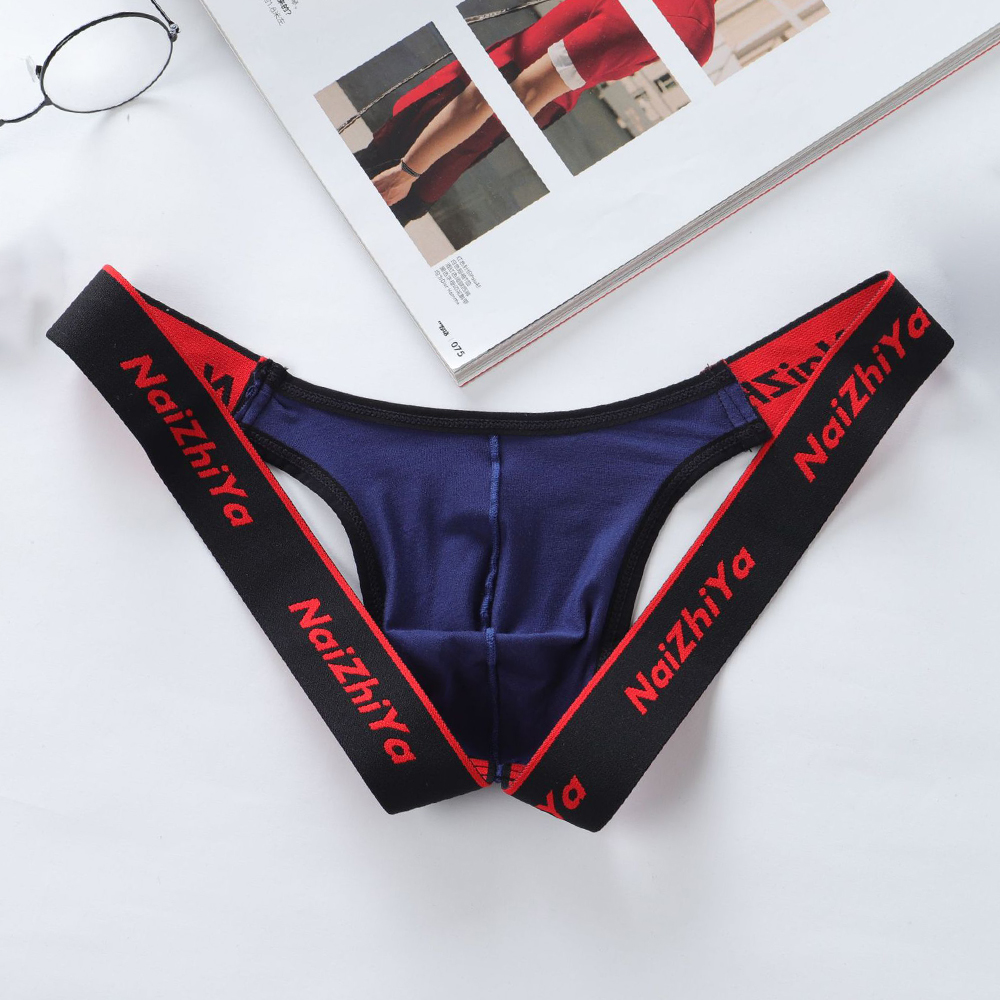 1pc Men's Briefs Thongs Patchwork Low Waist U-Convex Pouch Panties Open Rear Underwear Underpants Lingerie G-Strings For Man