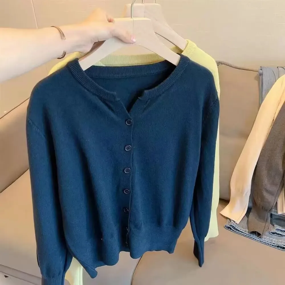 Cardigan Aberto de Lã Fina e ga da Pele, Versão Coreana para Mulheres, Estilo Solto com Decote em V, Suéter Curto