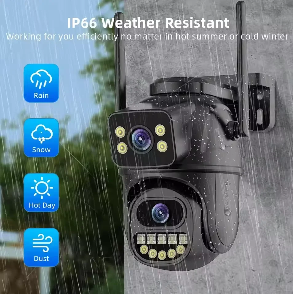 Cámara de vigilancia WiFi 4K 8MP, detección humana AI, lente dual, zoom digital 4X, cámaras IP PTZ de seguridad para exteriores