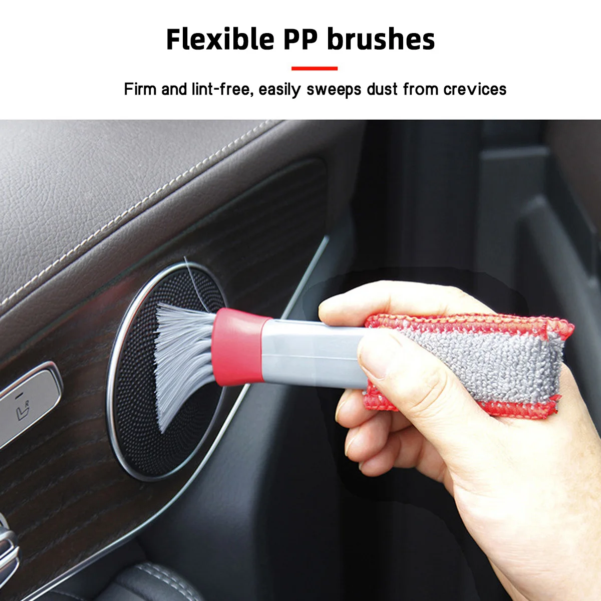Limpiador de ventilación de aire multifuncional para coche, Mini cepillo de microfibra de doble cabezal, cepillo de limpieza para plumero con cubierta de tela extraíble