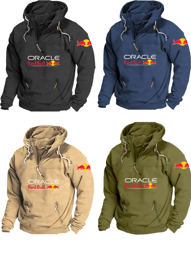 Jaqueta de motocicleta masculina com logotipo Red Bull com capuz terno de corrida casual retrô com capuz jovem montanhismo roupas esportivas