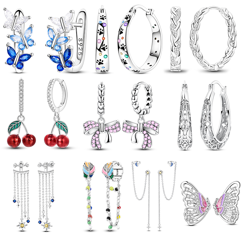 Originele 925 Sterling Zilveren Kwastje Oorstekers Voor Vrouwen Mode Boog Kers Oorbellen Fonkelende Zirkoon Pave Oorbellen Fijne Sieraden