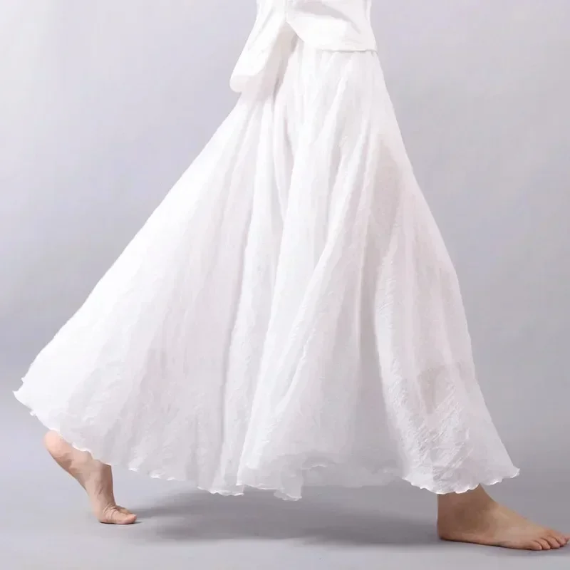 2025 Falda de mujer Boho Beach - Lino Mezcla de algodón Cintura elástica Maxi largo plisado, falda casual de verano vintage Faldas Saia