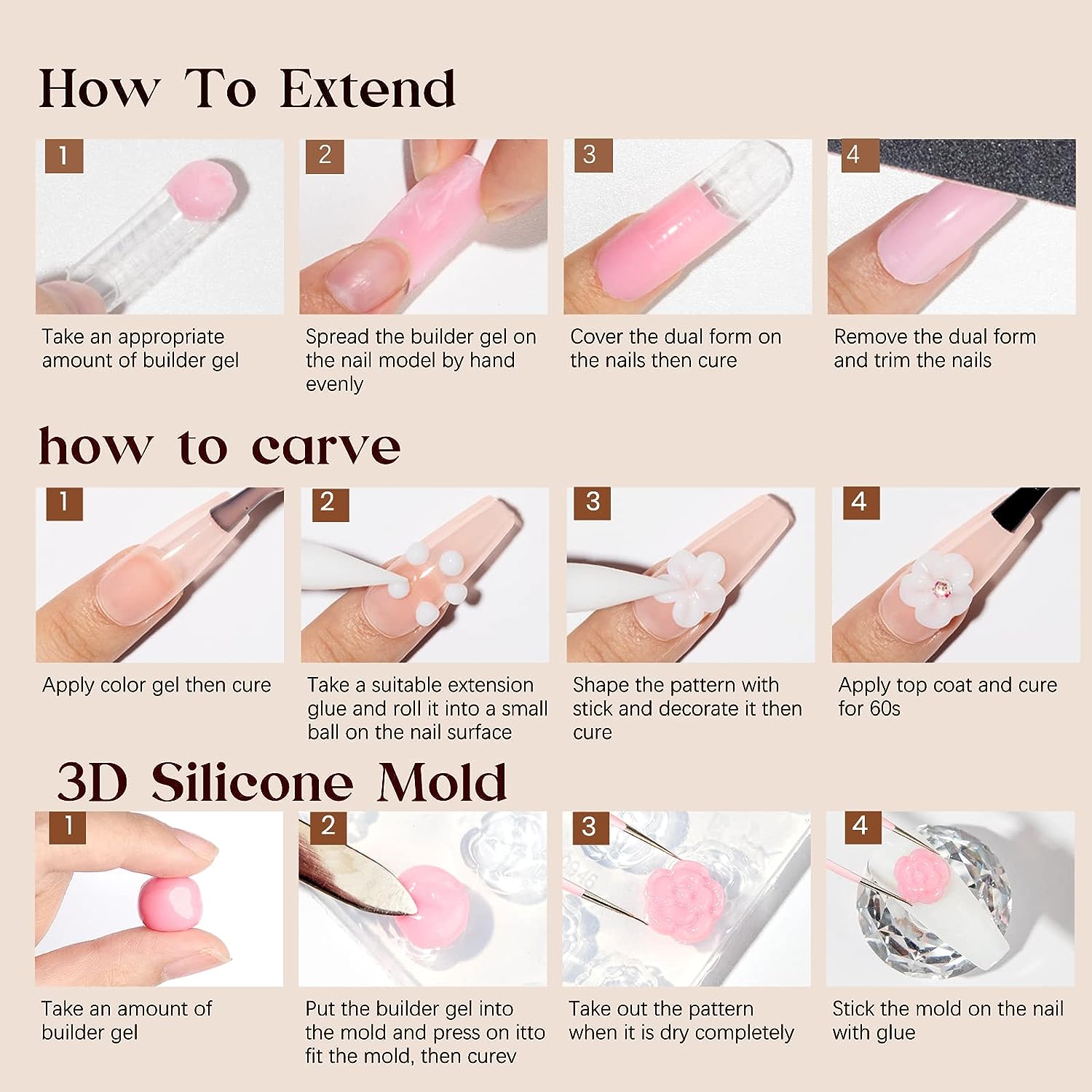 Pink/Clear/White Solid Builder Gel For Nails Hard Gel Extension Builder Nail Gel,Non-Sticky 3D Sculpture Diy Nail Poly Art Gel