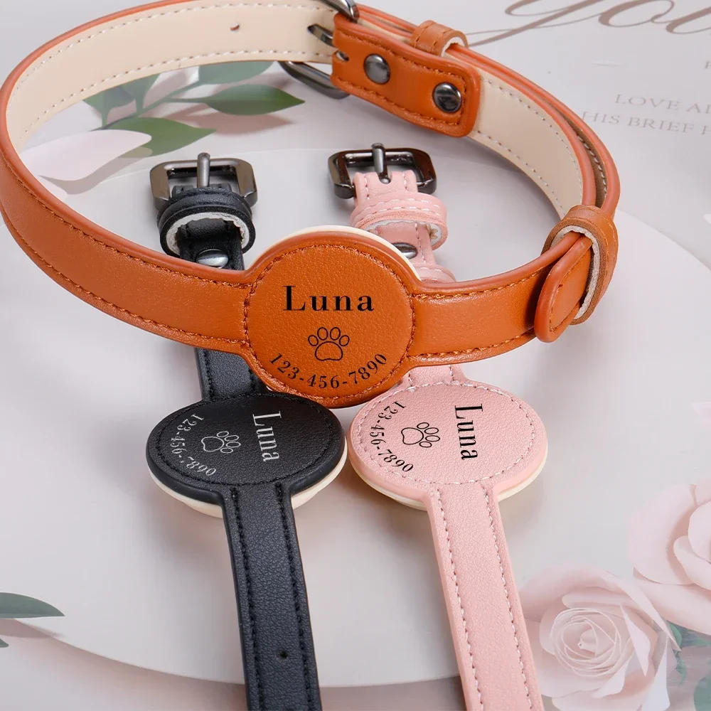 Collar antipérdida de cuero personalizado para mascotas, funda protectora para rastreador de ubicación Airtag, diseño ajustable