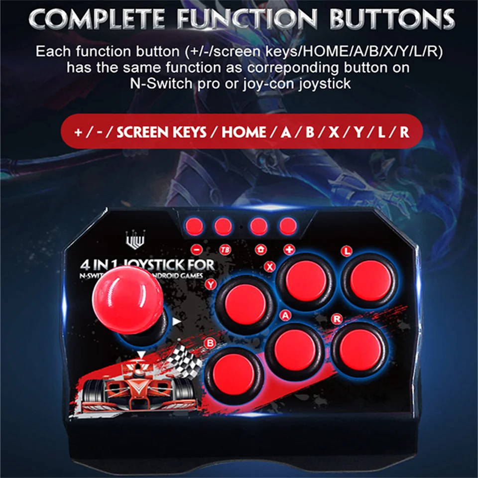 Gam ninja 4-em 1 joystick de jogo com cabo usb 3m turbo jogos console rocker estação arcade para nintendo switch android tv ps3 pc